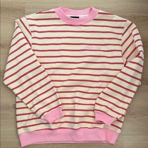 White fox oversized Pink and Cream Striped Crewneck Sweater
